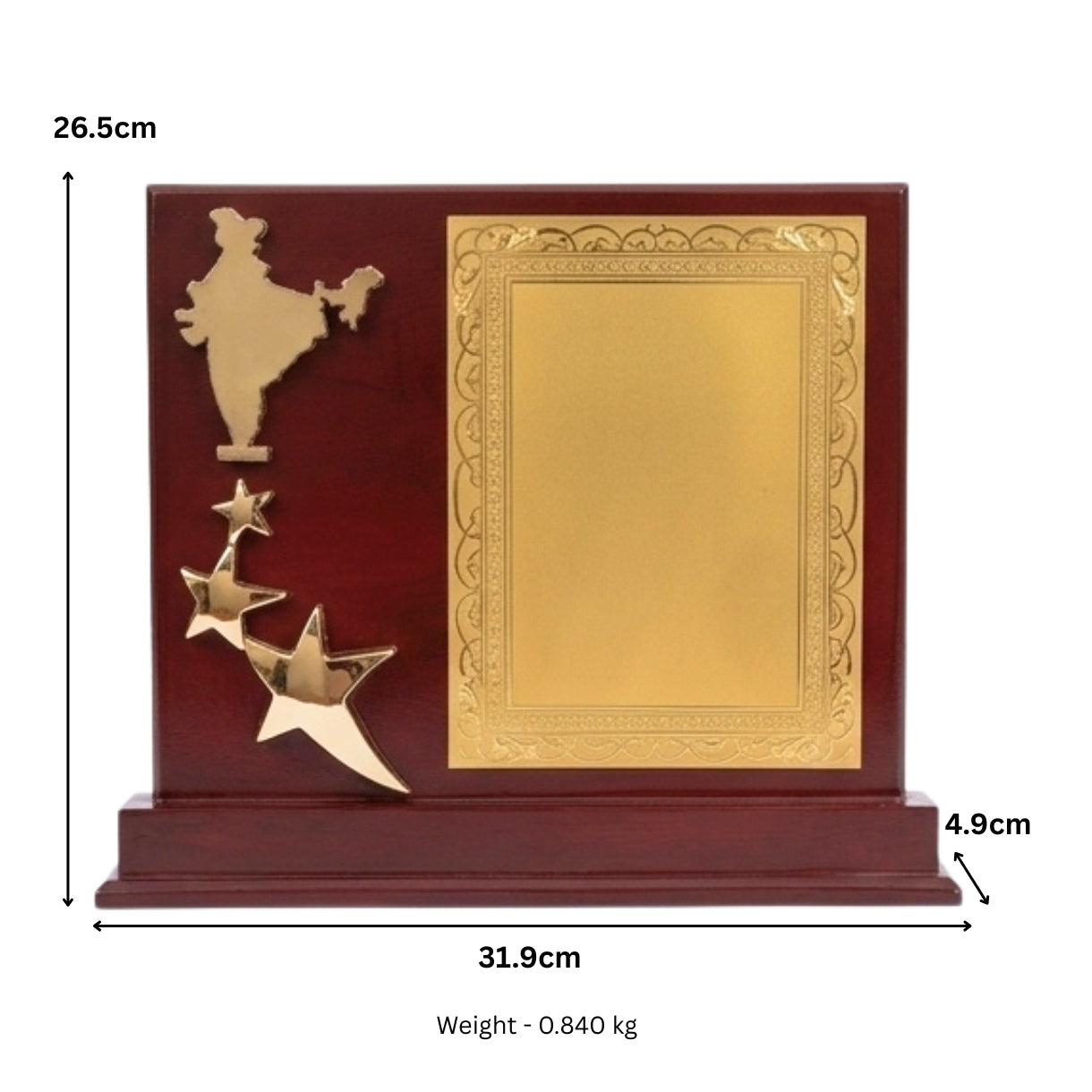 Patriotic India Map & Rising Stars Wooden Recognition Award M-70-A