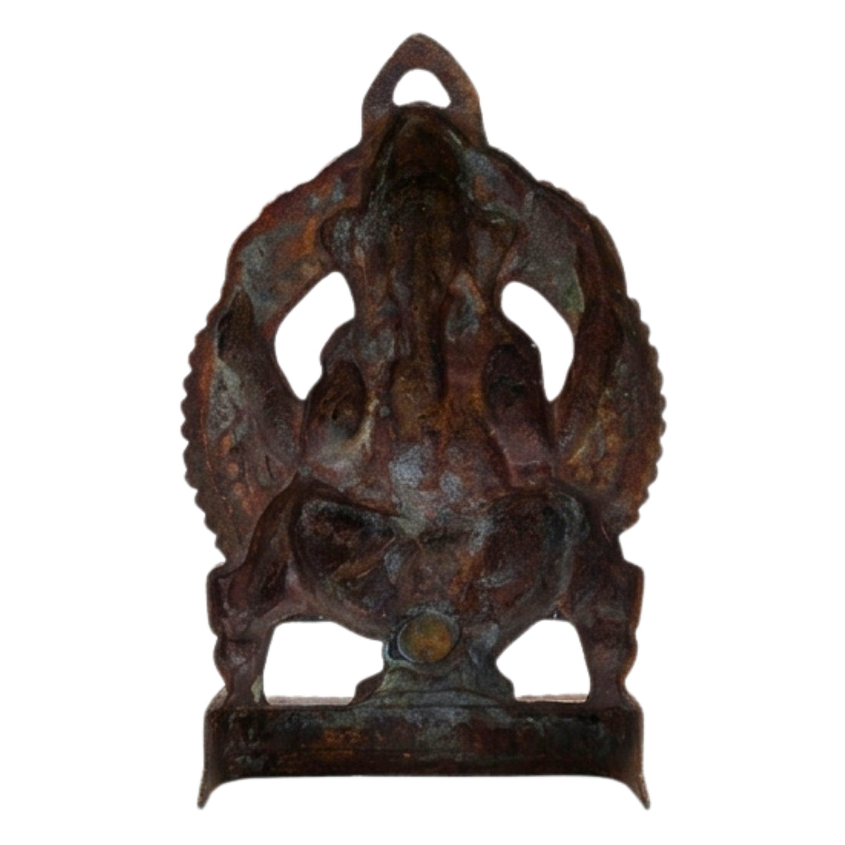 Handcrafted Seated Lord Ganesha on Throne Metal Wall Hanging Statue (Antique Gunmetal Copper Finish) G-270-A-WS