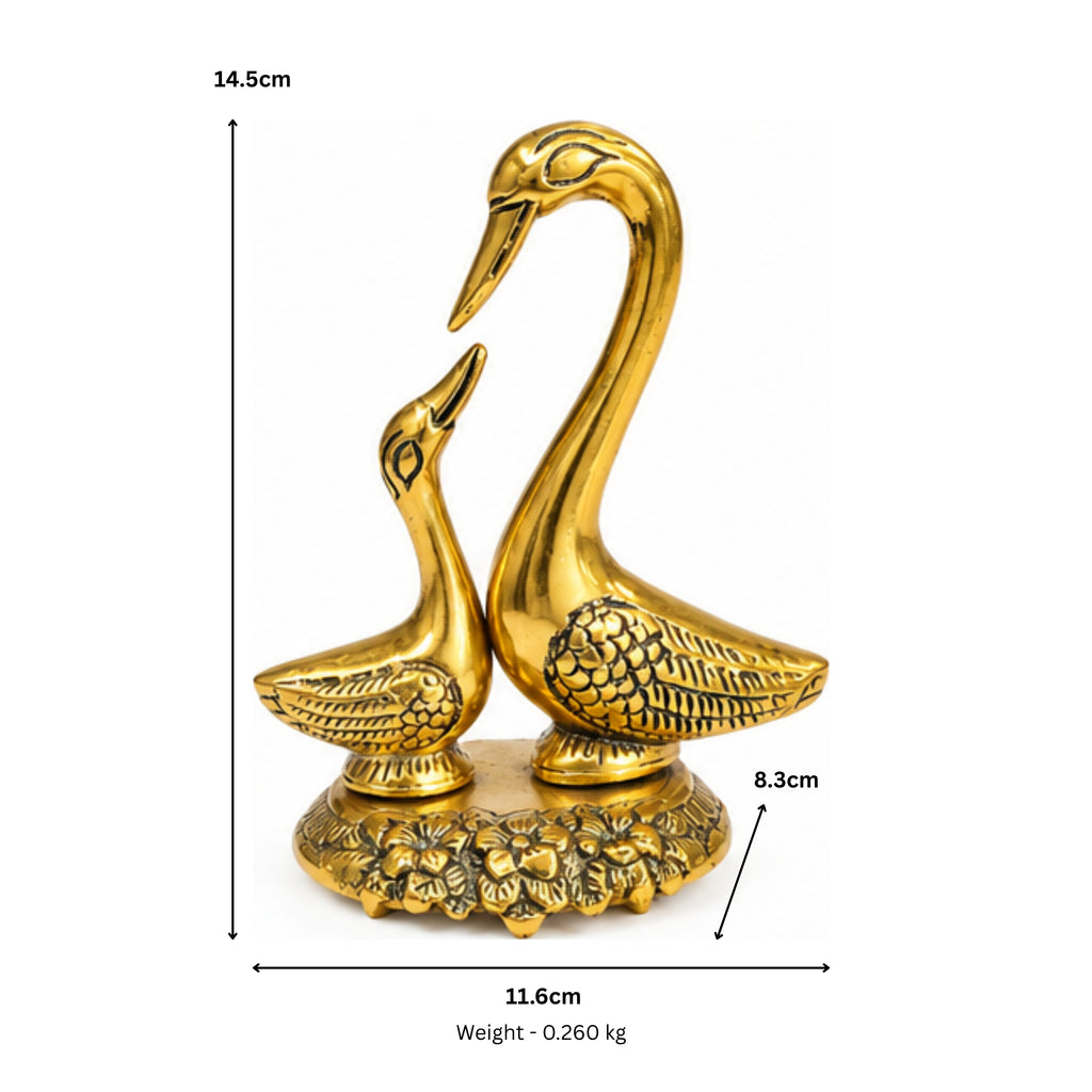 Handcrafted Metal Kissing Swan Love Birds Pair Statue with Ornate Floral Base (Golden Finish) W-269-A