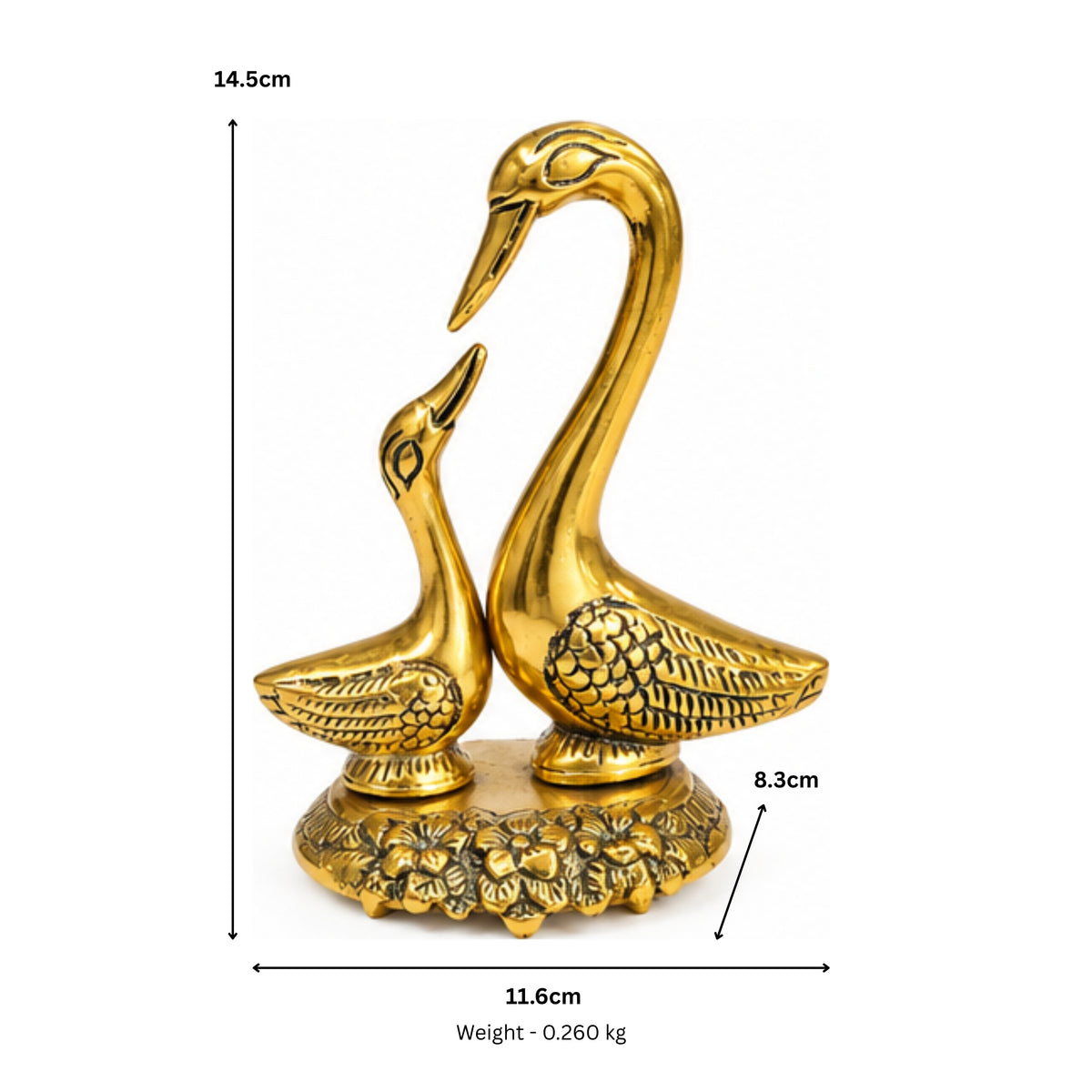 Handcrafted Metal Kissing Swan Love Birds Pair Statue with Ornate Floral Base (Golden Finish) W-269-A