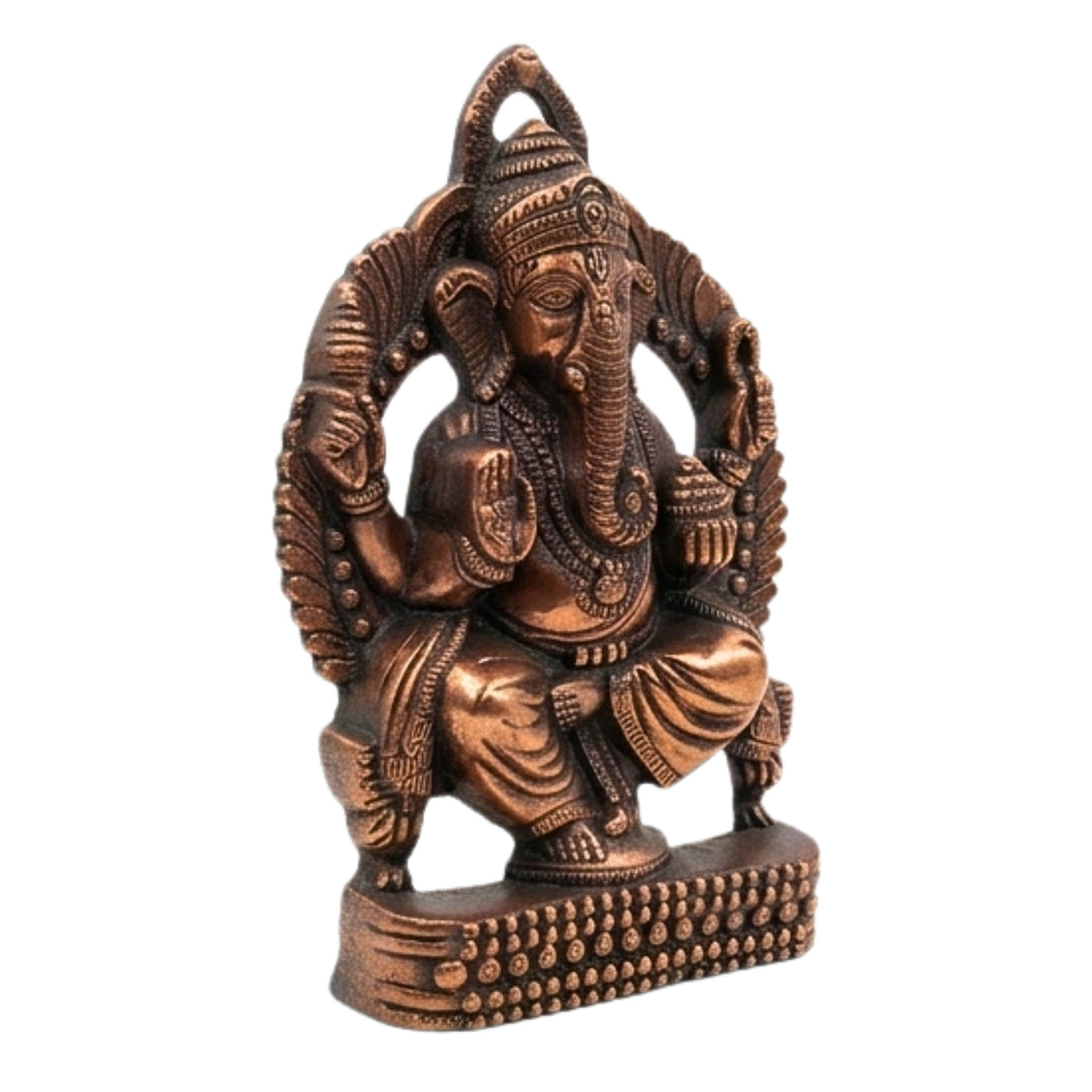 Handcrafted Seated Lord Ganesha on Throne Metal Wall Hanging Statue (Antique Gunmetal Copper Finish) G-270-A-WS