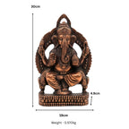 Handcrafted Seated Lord Ganesha on Throne Metal Wall Hanging Statue (Antique Gunmetal Copper Finish) G-270-A-WS