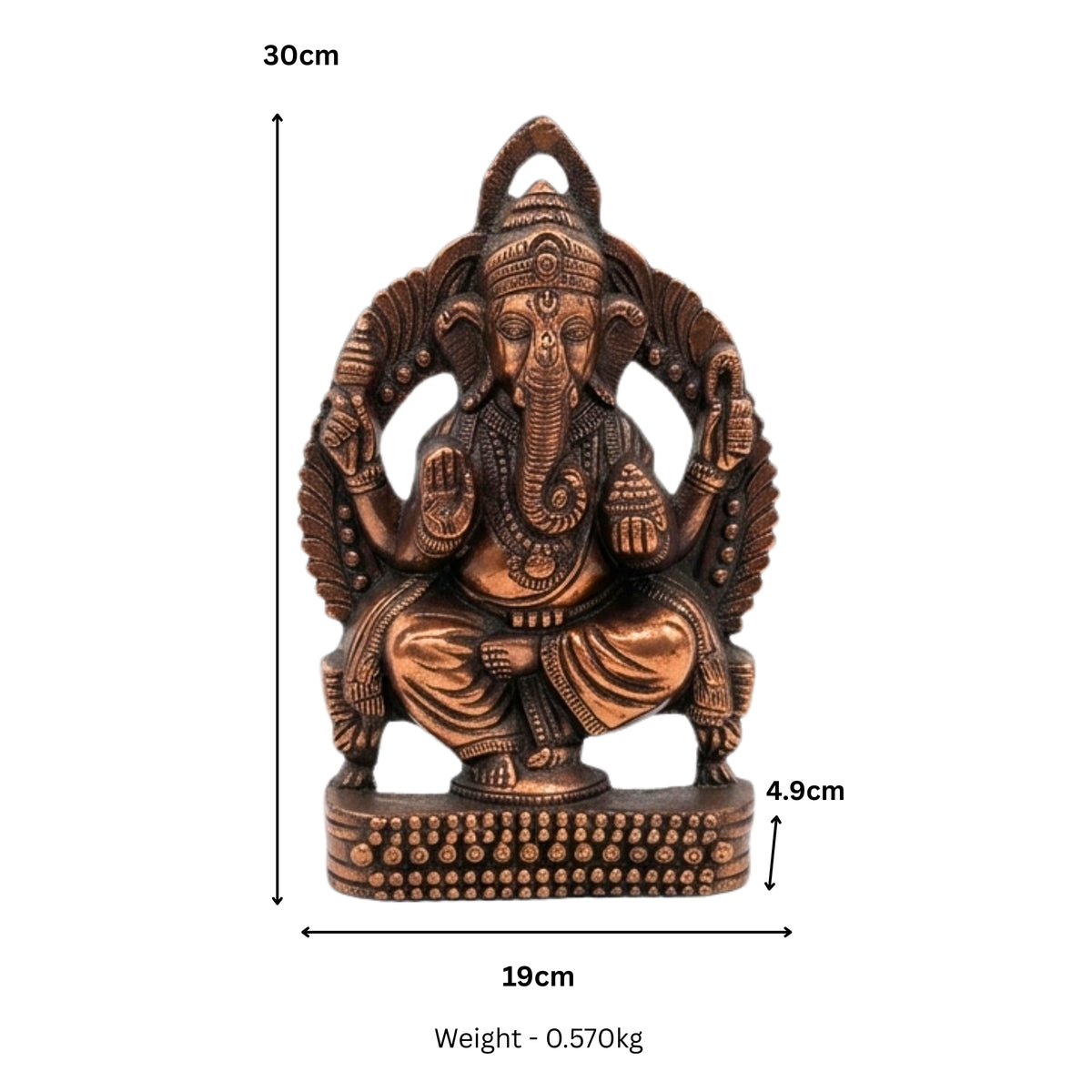 Handcrafted Seated Lord Ganesha on Throne Metal Wall Hanging Statue (Antique Gunmetal Copper Finish) G-270-A-WS