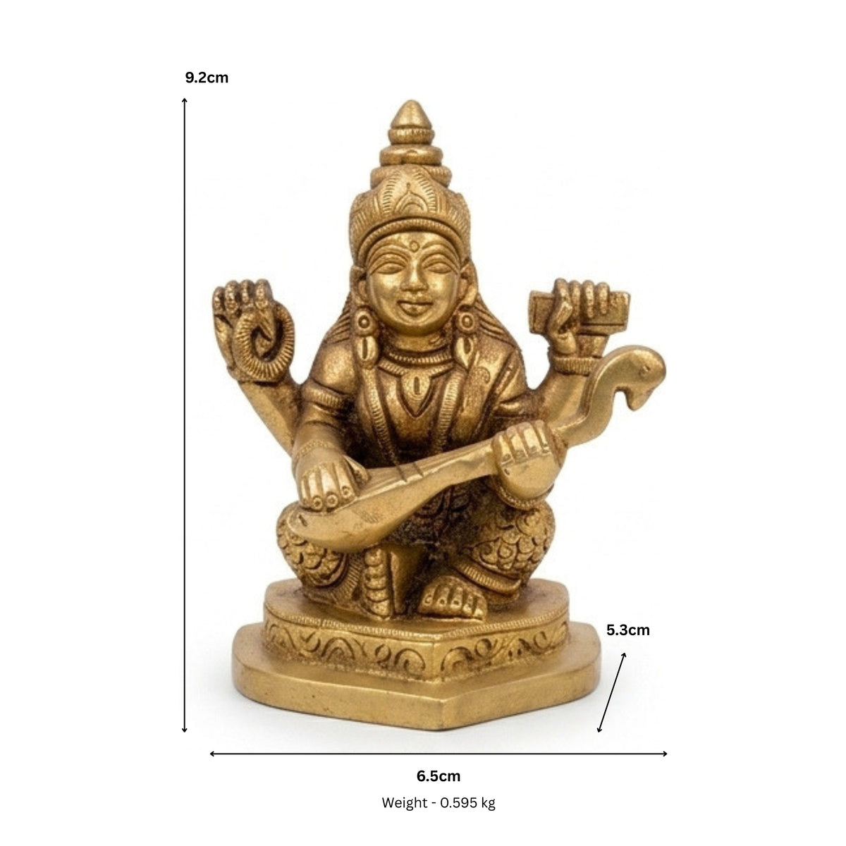 Handcrafted Brass Goddess Saraswati Idol – Traditional Seated Saraswati Maa Statue with Veena for Education, Art & Pooja Decor BR-381-A