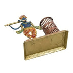 Handcrafted Lord Krishna Metal Pen Stand & Spiritual Desk Organizer I-208-A