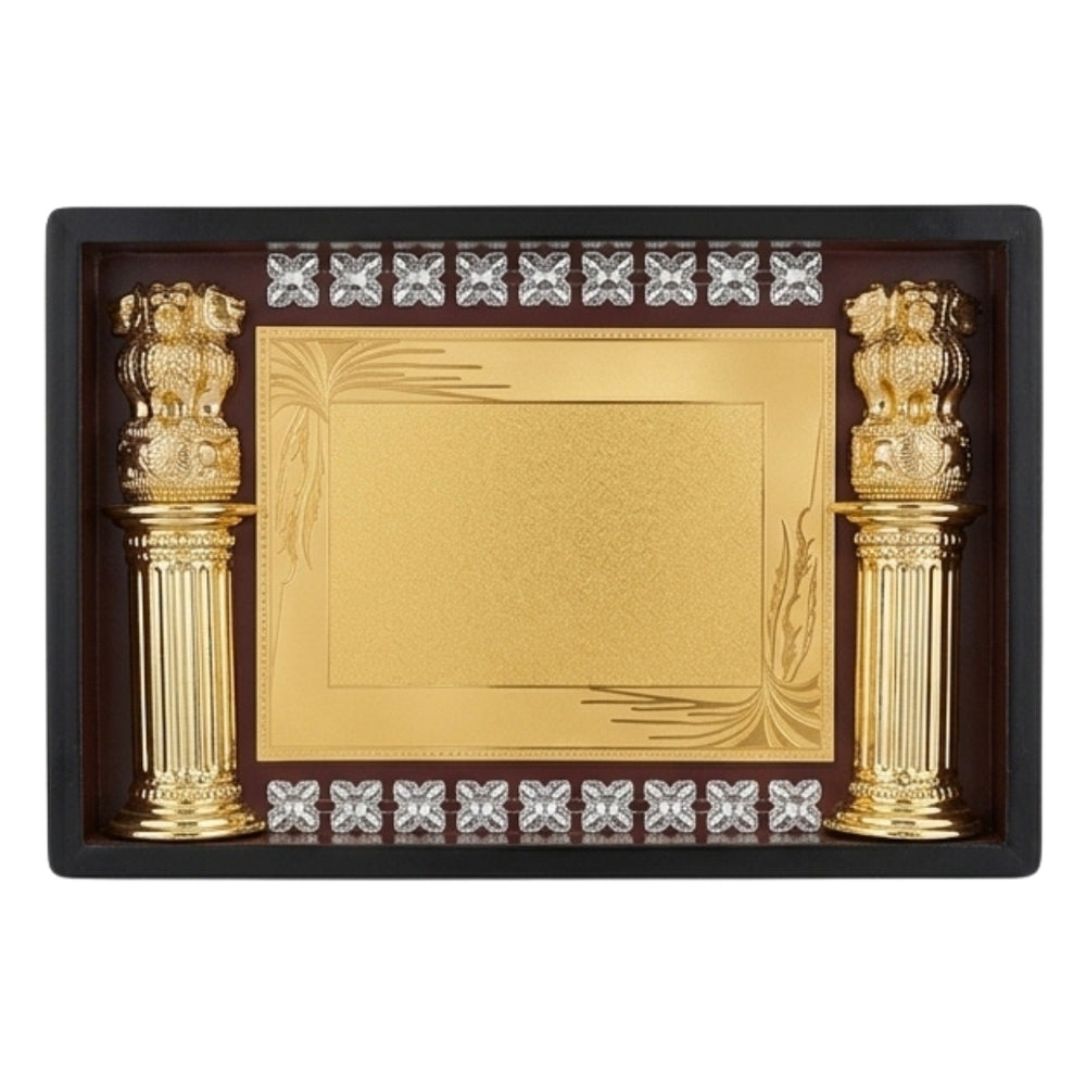 Elegant Golden Ashoka Capital Wooden Presentation Memento M-645-A