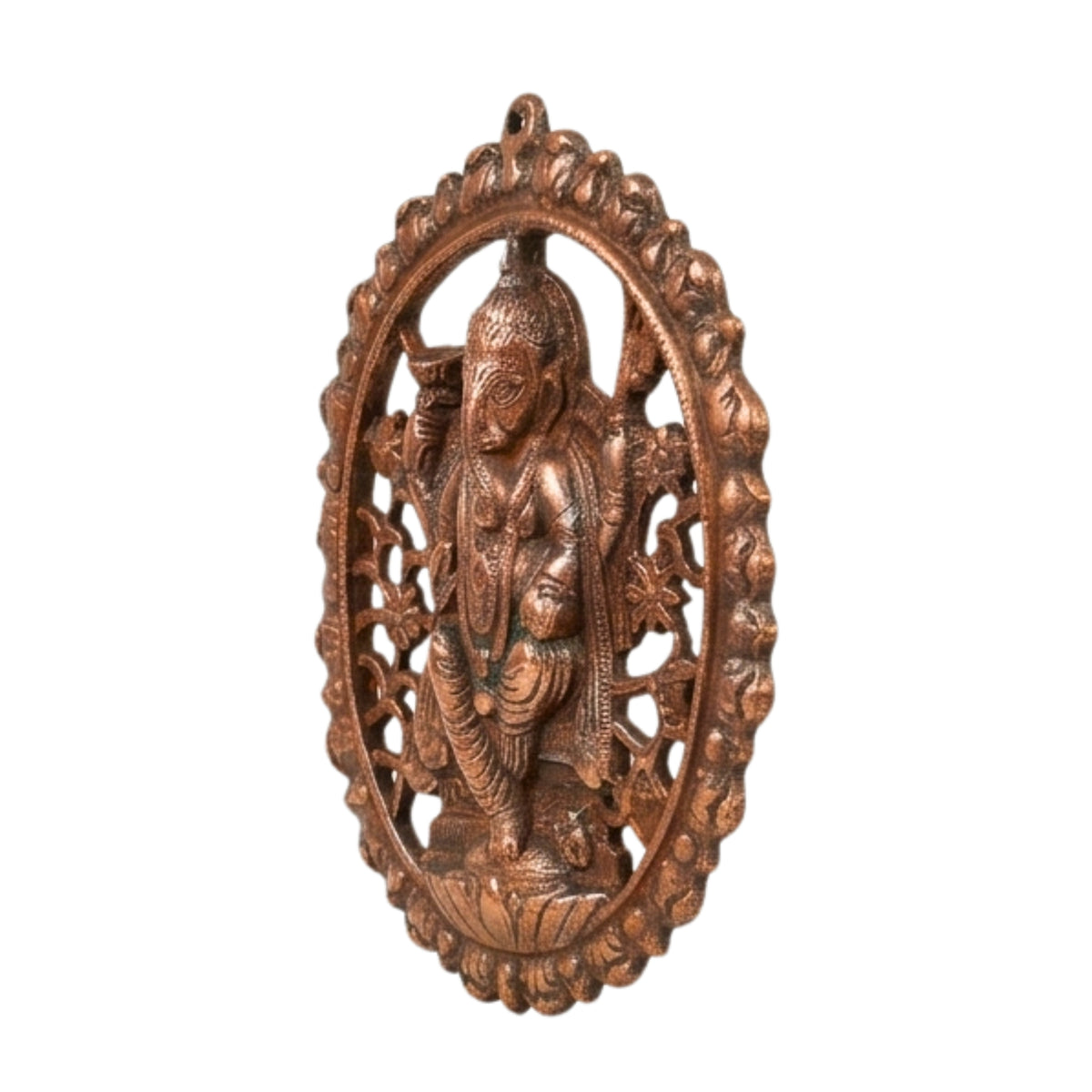 Handcrafted Lord Ganesha in Oval Tree of Life Openwork Frame Metal Wall Hanging Plaque (Antique Gunmetal Copper Finish) G-24-A