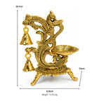 Handcrafted Brass Peacock Hanging Diya with Traditional Bells and Ornate Pedestal Stand (Polished Gold Finish) W-268-A