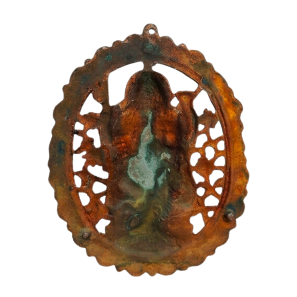 Handcrafted Lord Ganesha in Oval Tree of Life Openwork Frame Metal Wall Hanging Plaque (Antique Gunmetal Copper Finish) G-24-A