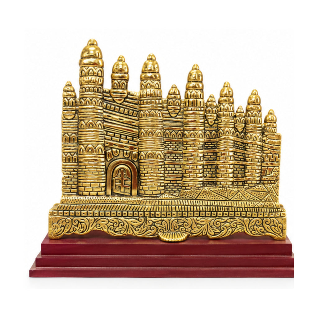 Premium Handcrafted Metal Gwalior Fort Model Statue with Multi-Tier Wooden Base W-85-F