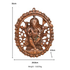 Handcrafted Lord Ganesha in Oval Tree of Life Openwork Frame Metal Wall Hanging Plaque (Antique Gunmetal Copper Finish) G-24-A