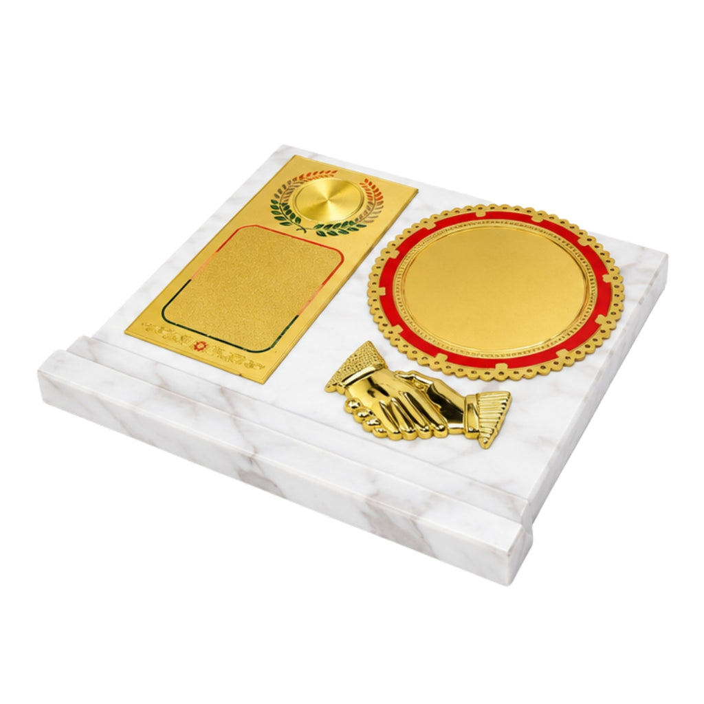 Executive White Marble Finish Wooden Partnership & Excellence Memento M-255-A