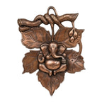 Handcrafted Baby Ganesha Seated on Betel Leaf Metal Wall Hanging Plaque (Antique Gunmetal Copper Finish) G-11-A