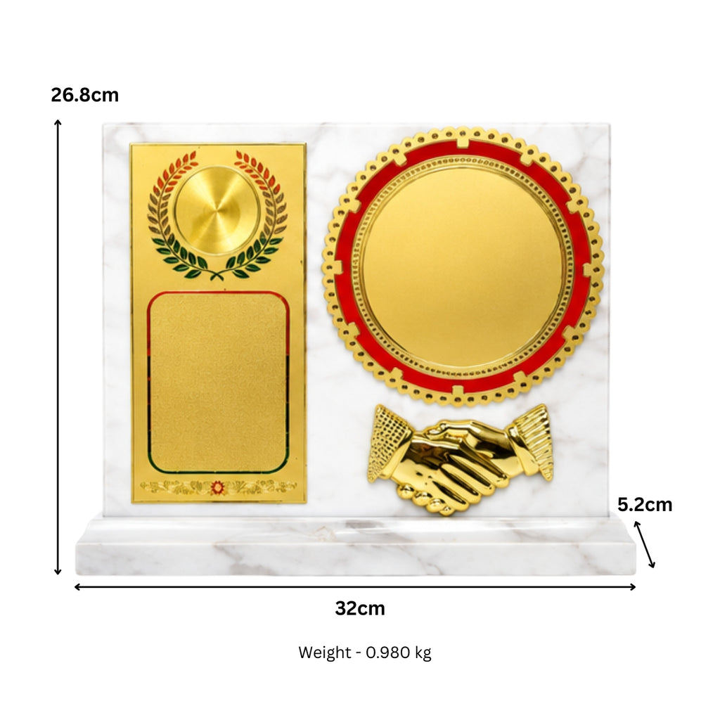 Executive White Marble Finish Wooden Partnership & Excellence Memento M-255-A