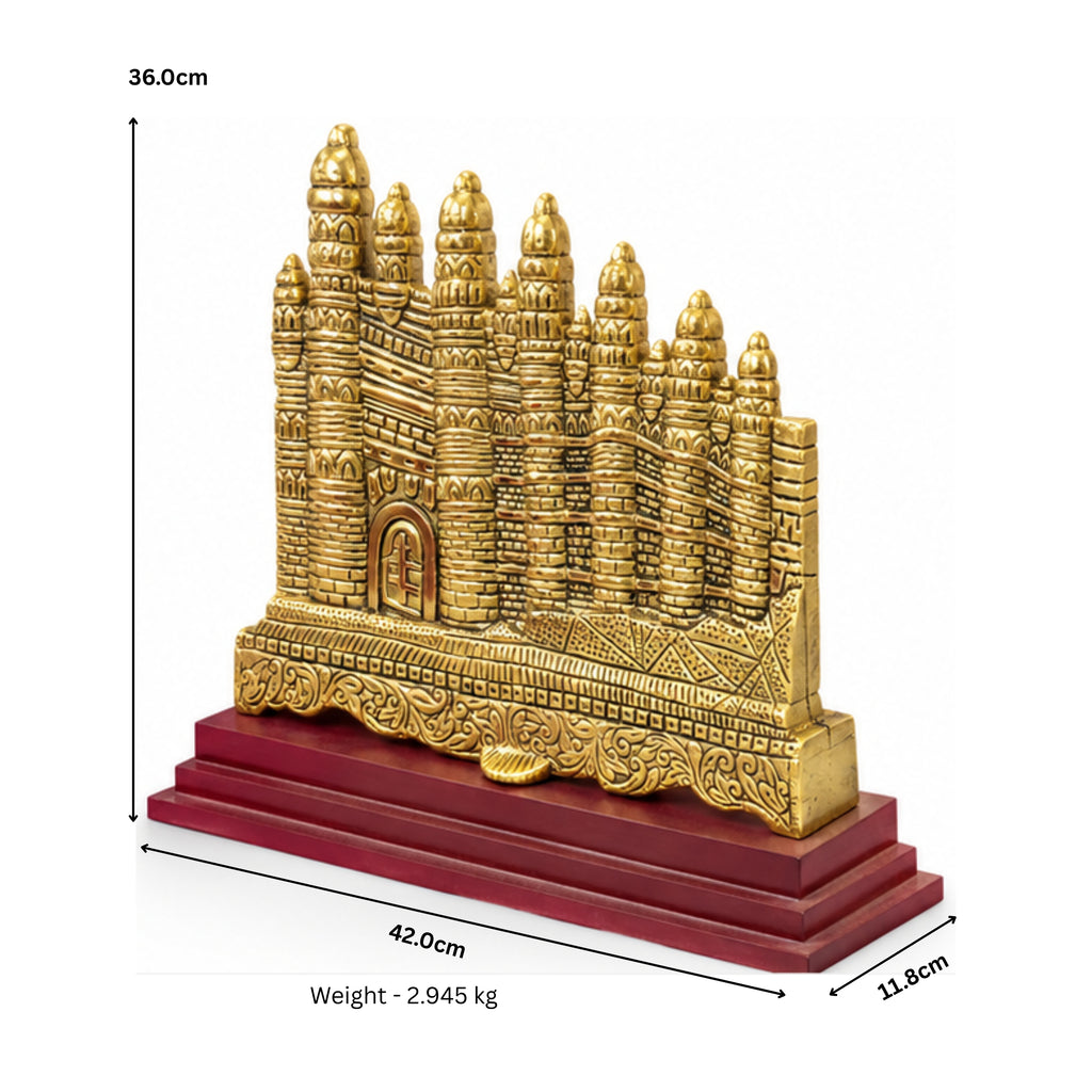 Premium Handcrafted Metal Gwalior Fort Model Statue with Multi-Tier Wooden Base W-85-F