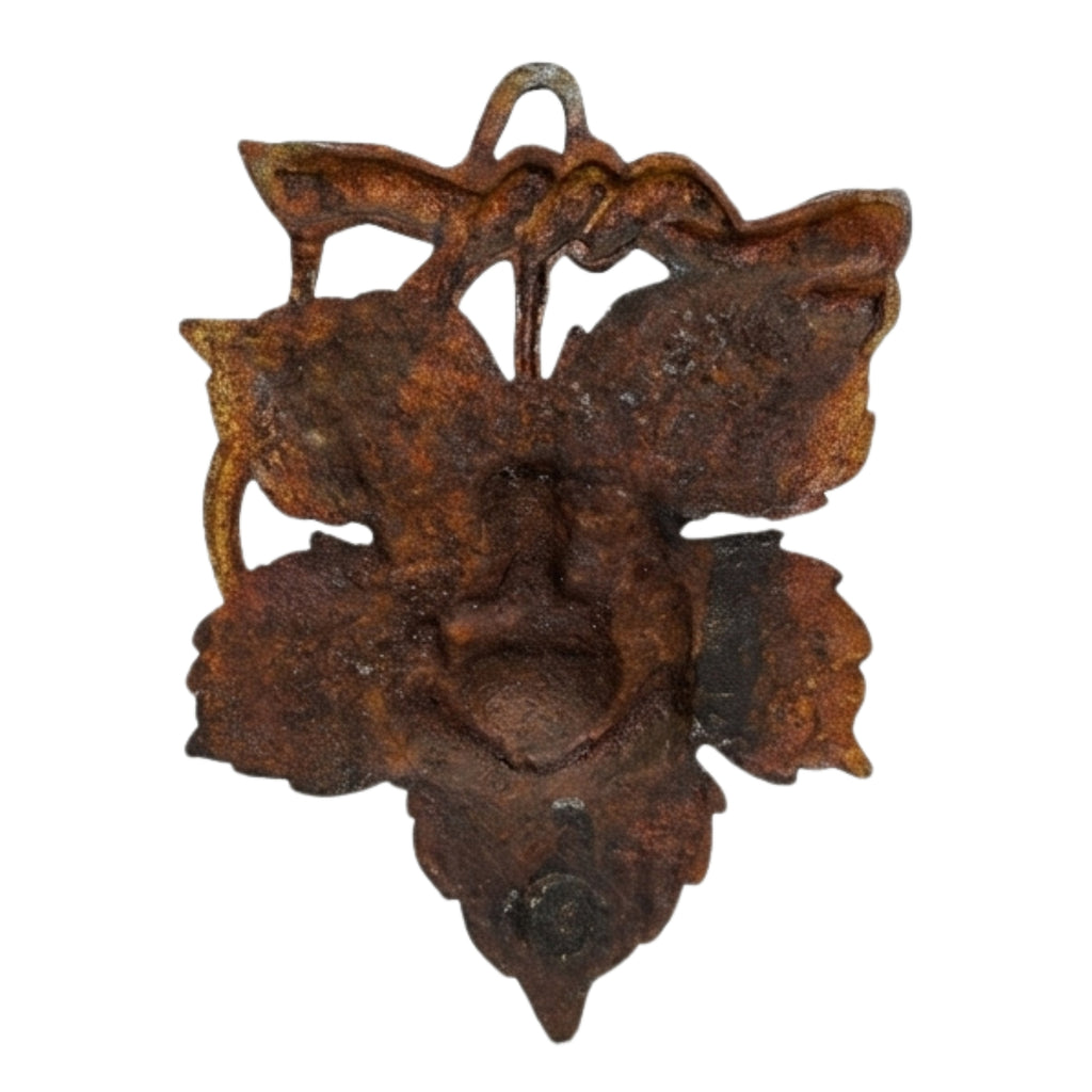 Handcrafted Baby Ganesha Seated on Betel Leaf Metal Wall Hanging Plaque (Antique Gunmetal Copper Finish) G-11-A
