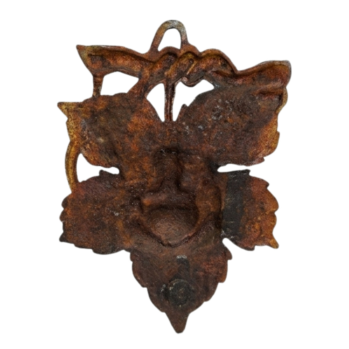 Handcrafted Baby Ganesha Seated on Betel Leaf Metal Wall Hanging Plaque (Antique Gunmetal Copper Finish) G-11-A