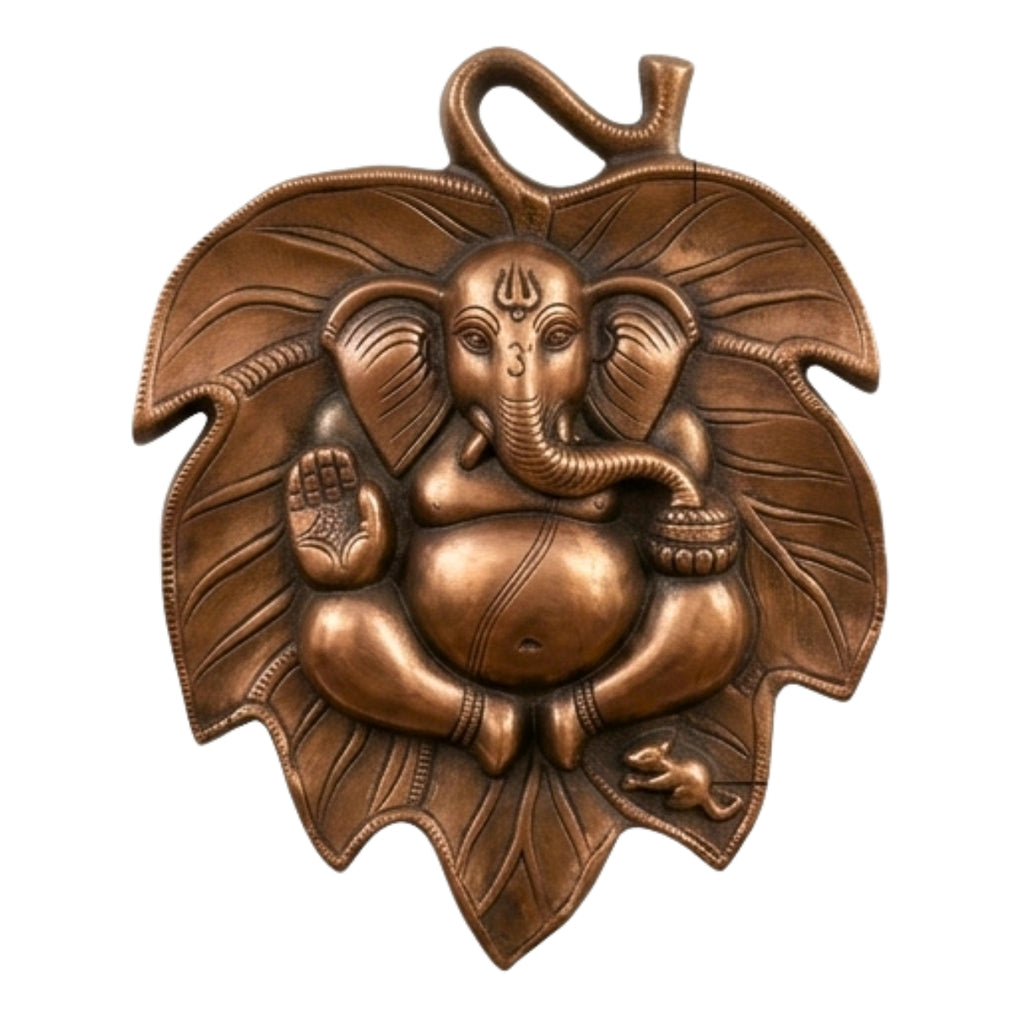 Divine Ganesha Leaf Metal Wall Decor in Gunmetal Copper Finish G-147-A