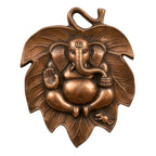 Divine Ganesha Leaf Metal Wall Decor in Gunmetal Copper Finish G-147-A
