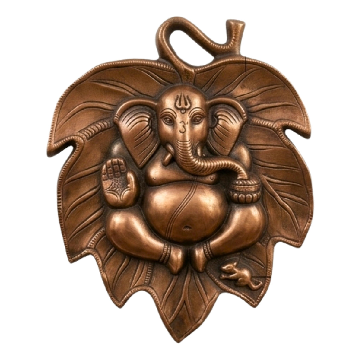 Divine Ganesha Leaf Metal Wall Decor in Gunmetal Copper Finish G-147-A