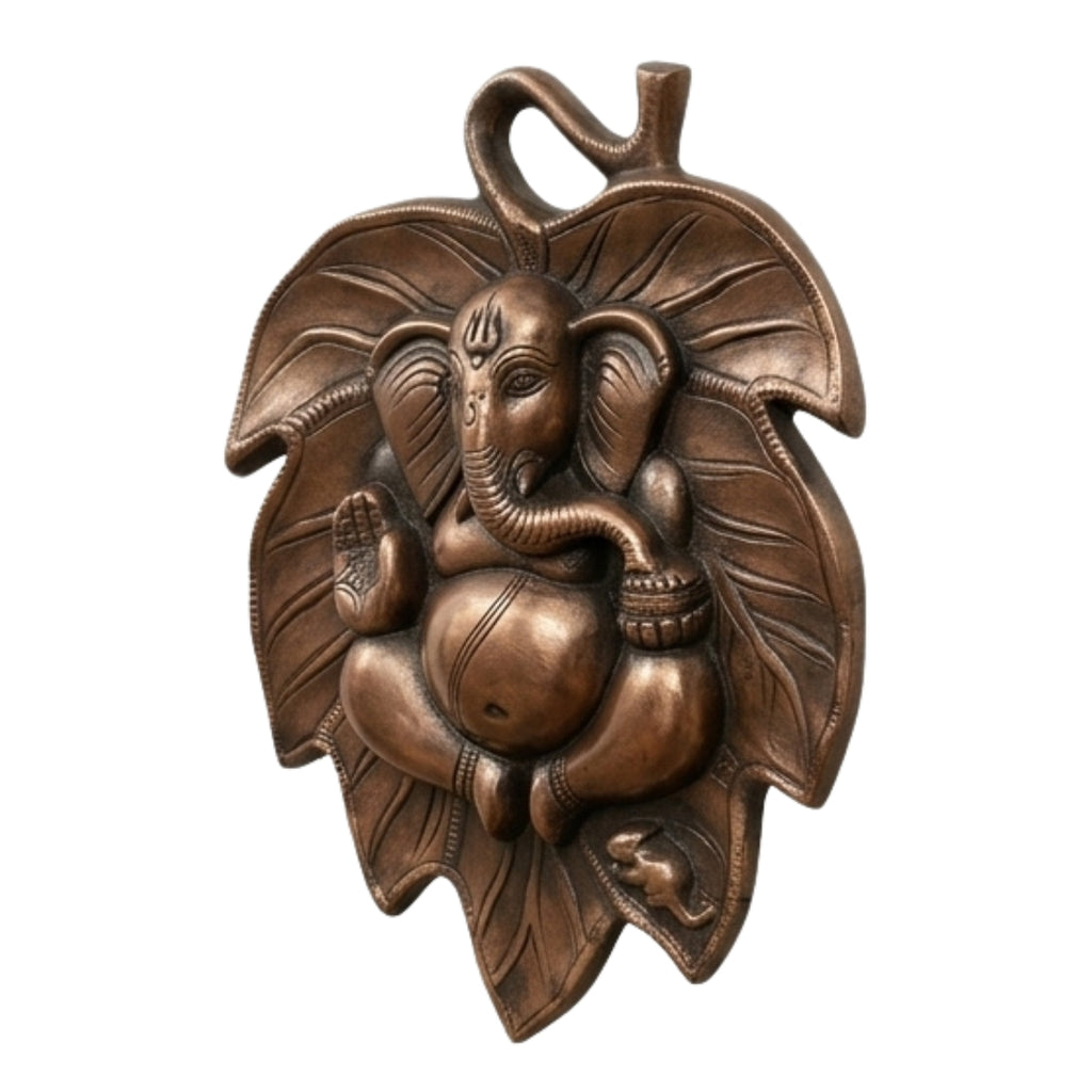 Divine Ganesha Leaf Metal Wall Decor in Gunmetal Copper Finish G-147-A