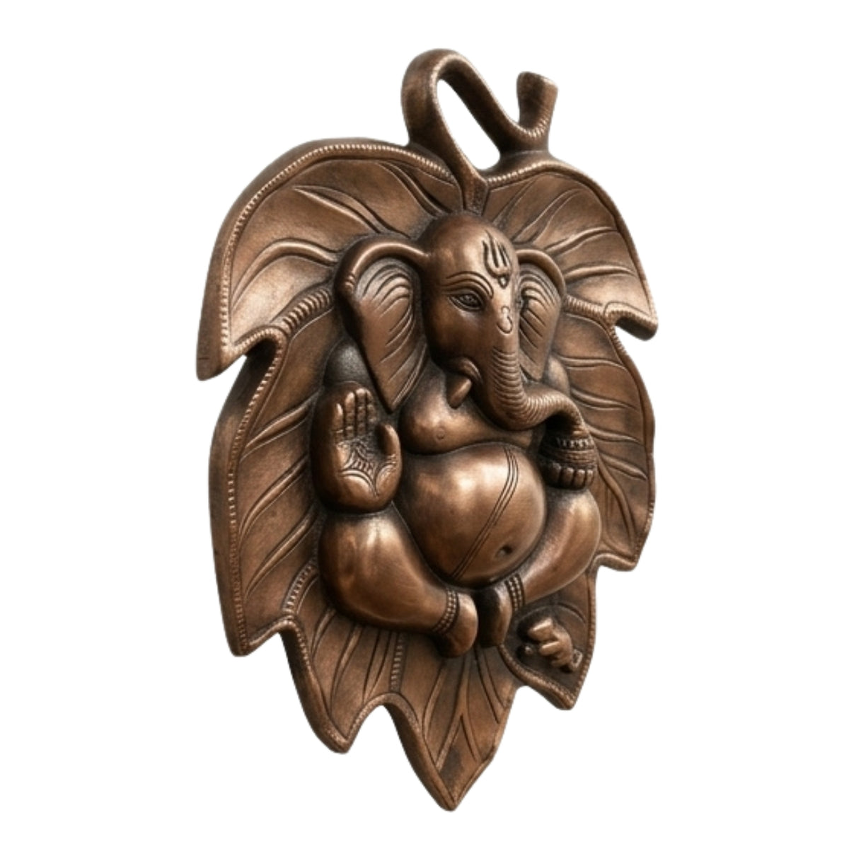 Divine Ganesha Leaf Metal Wall Decor in Gunmetal Copper Finish G-147-A