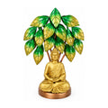 Handcrafted Meditating Lord Buddha Statue Under Bodhi Tree Decorative Showpiece (Antique Gold & Green Finish) I-429-A
