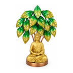Handcrafted Meditating Lord Buddha Statue Under Bodhi Tree Decorative Showpiece (Antique Gold & Green Finish) I-429-A