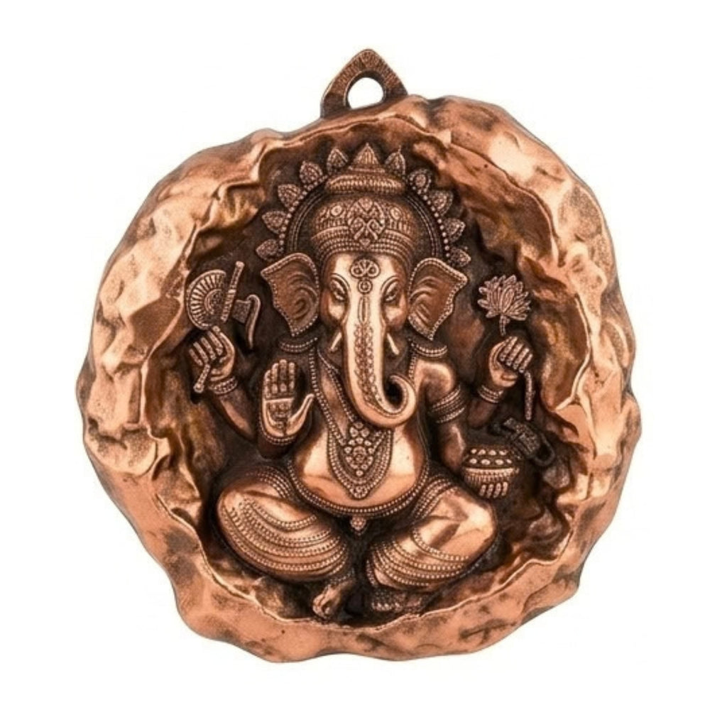 Handcrafted Metal Ganesha in Stone-Texture Medallion – Auspicious Wall Accent G-276-A