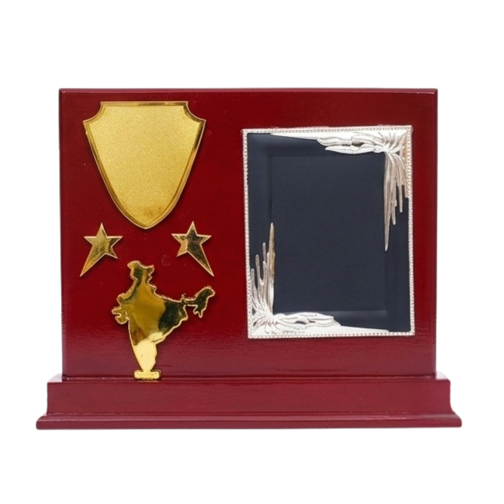 Patriotic India Map & Dual-Tone Acrylic Frame Mahogany Wooden Memento M-341-A