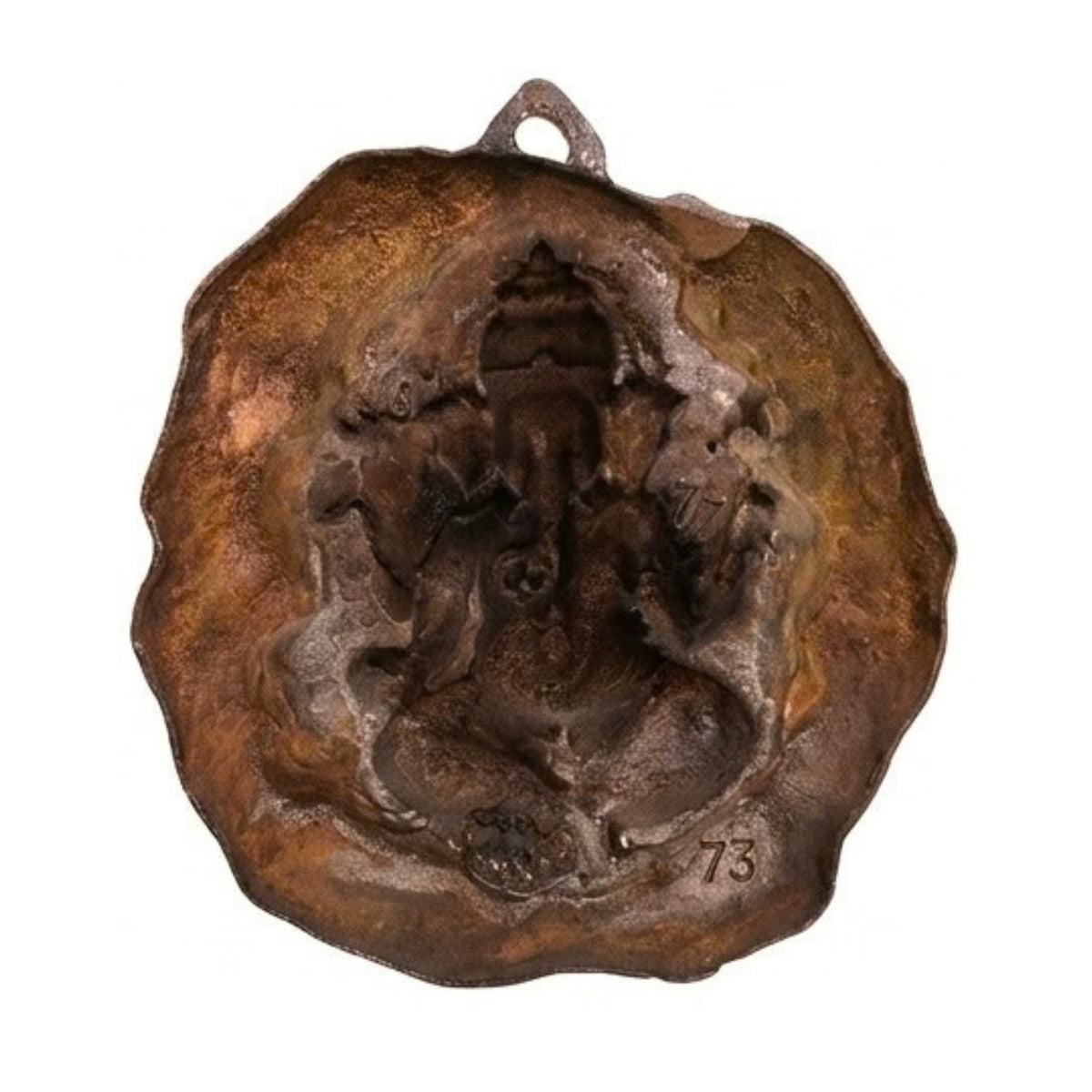 Handcrafted Metal Ganesha in Stone-Texture Medallion – Auspicious Wall Accent G-276-A