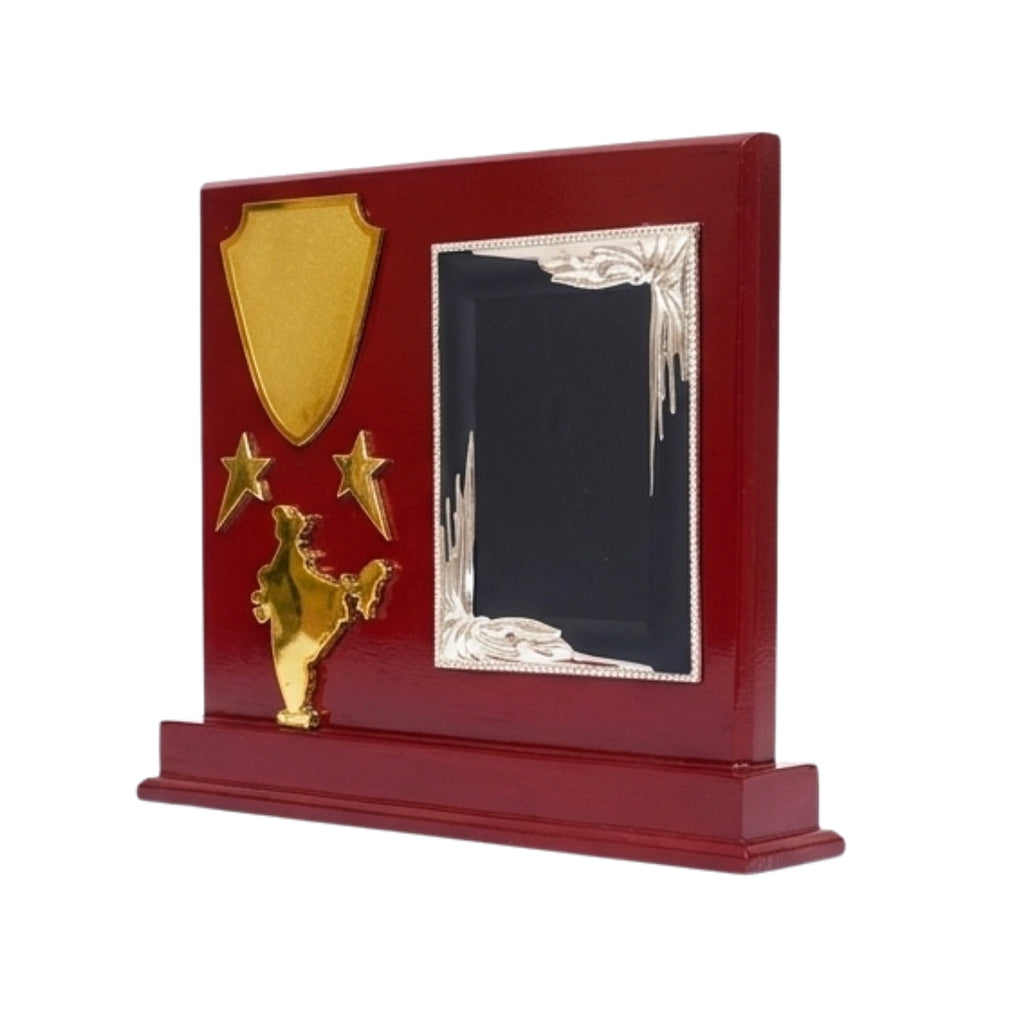 Patriotic India Map & Dual-Tone Acrylic Frame Mahogany Wooden Memento M-341-A