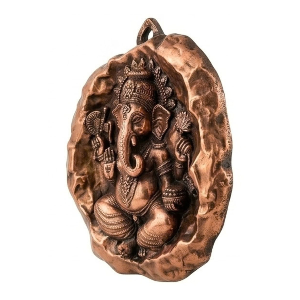 Handcrafted Metal Ganesha in Stone-Texture Medallion – Auspicious Wall Accent G-276-A