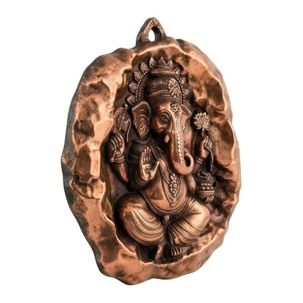 Handcrafted Metal Ganesha in Stone-Texture Medallion – Auspicious Wall Accent G-276-A