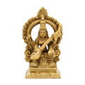 Handcrafted Brass Goddess Saraswati Statue with Prabhavali – Traditional Seated Saraswati Maa Idol with Veena for Temple & Home Decor BR-378-A