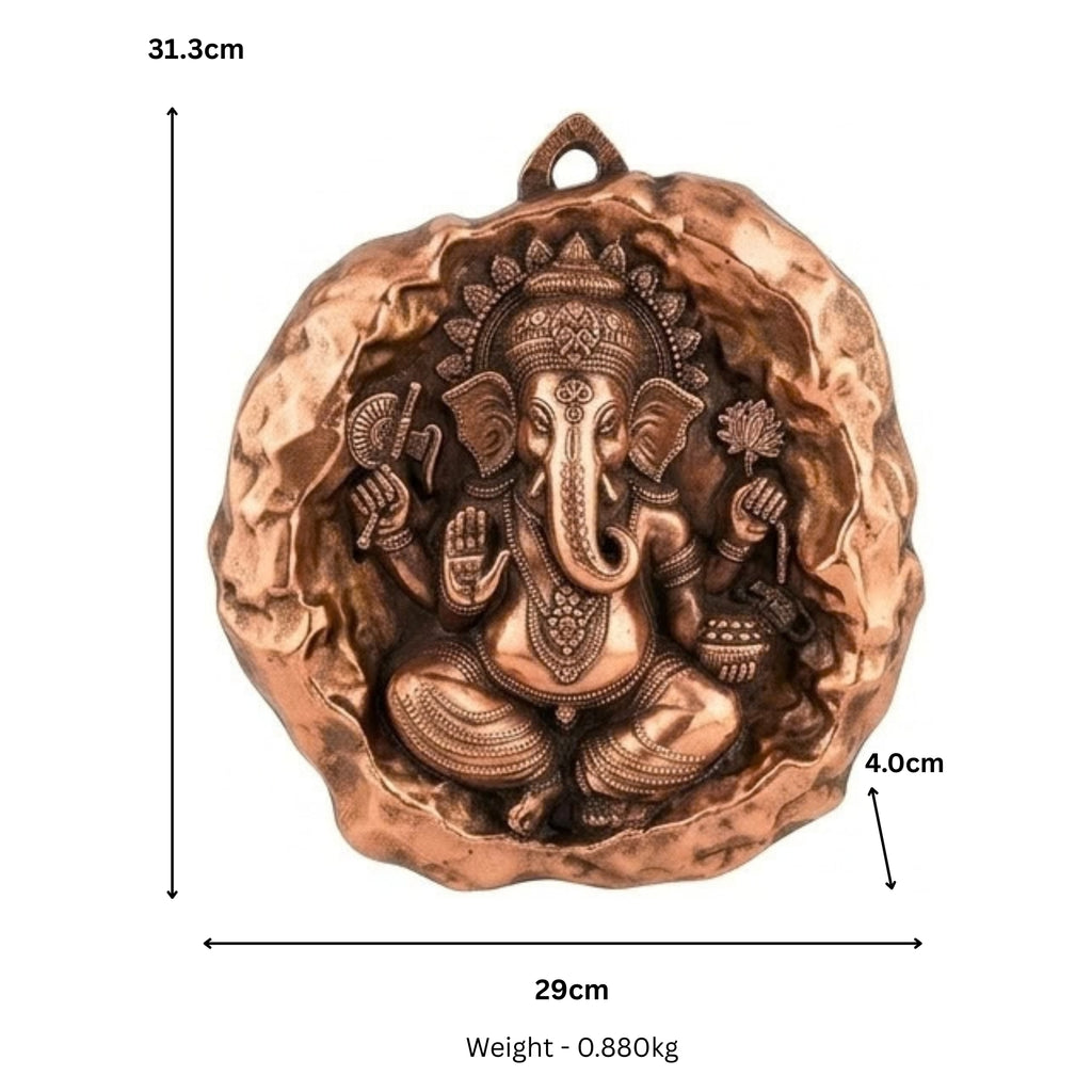 Handcrafted Metal Ganesha in Stone-Texture Medallion – Auspicious Wall Accent G-276-A