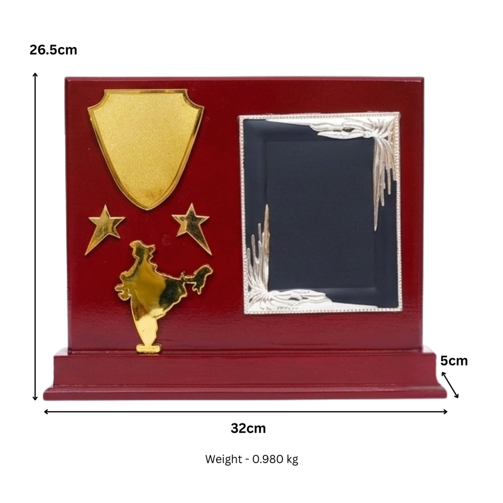 Patriotic India Map & Dual-Tone Acrylic Frame Mahogany Wooden Memento M-341-A