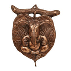 Divine Ganesha on Leaf Metal Wall Art in Gunmetal Copper Patina G-7-A