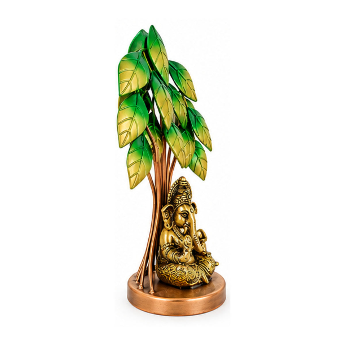 Handcrafted Lord Ganesha Idol Under Tree Decorative Showpiece (Antique Gold & Green Leaf Finish) I-430-A