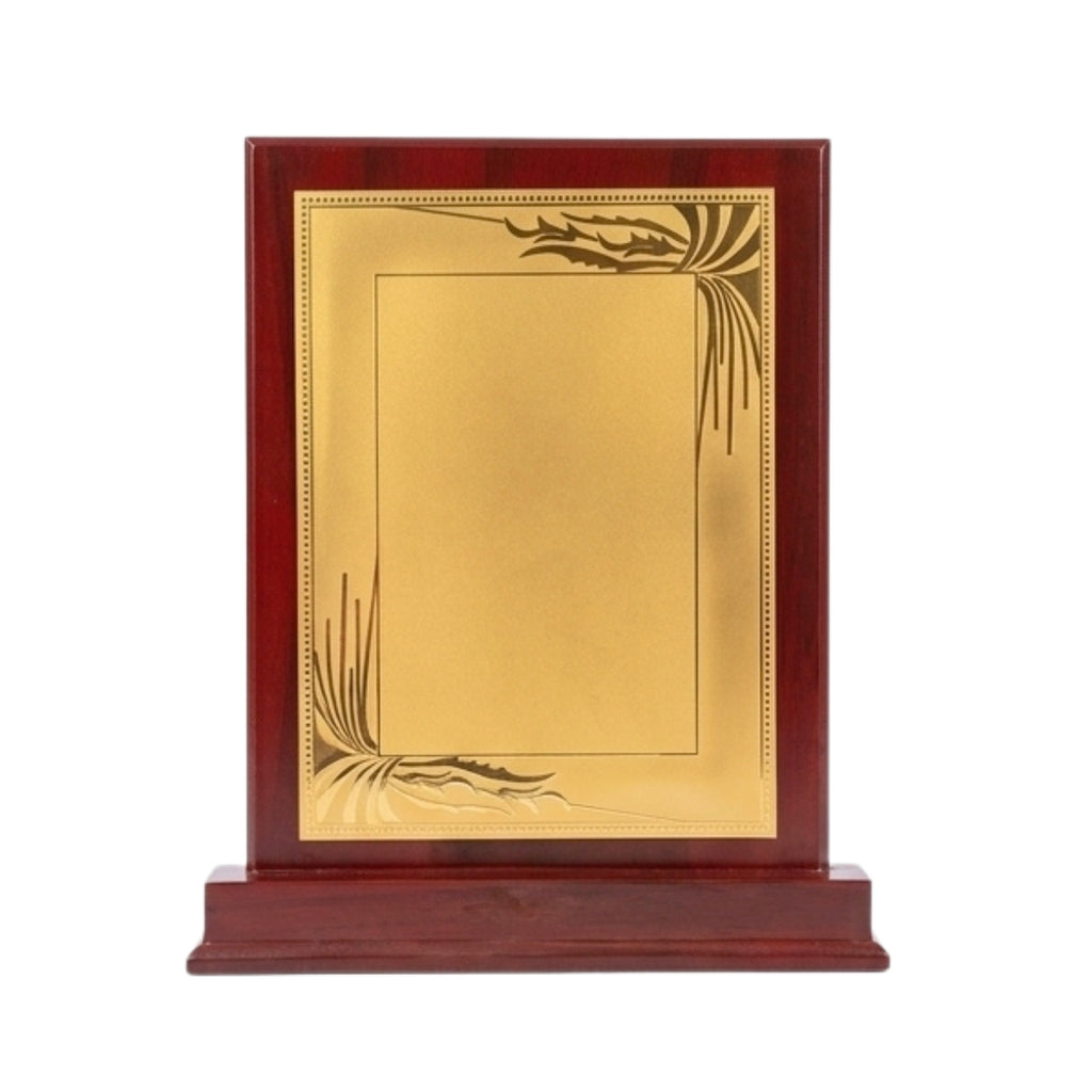 Classic Botanical Filigree Gold Plaque Mahogany Wooden Memento M-629-A