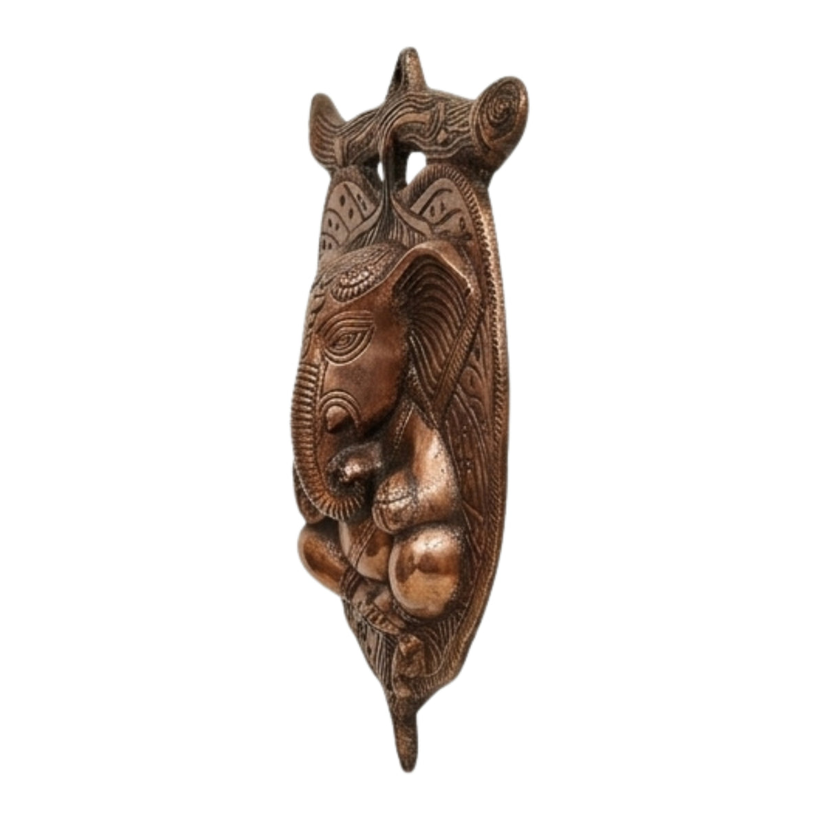 Divine Ganesha on Leaf Metal Wall Art in Gunmetal Copper Patina G-7-A