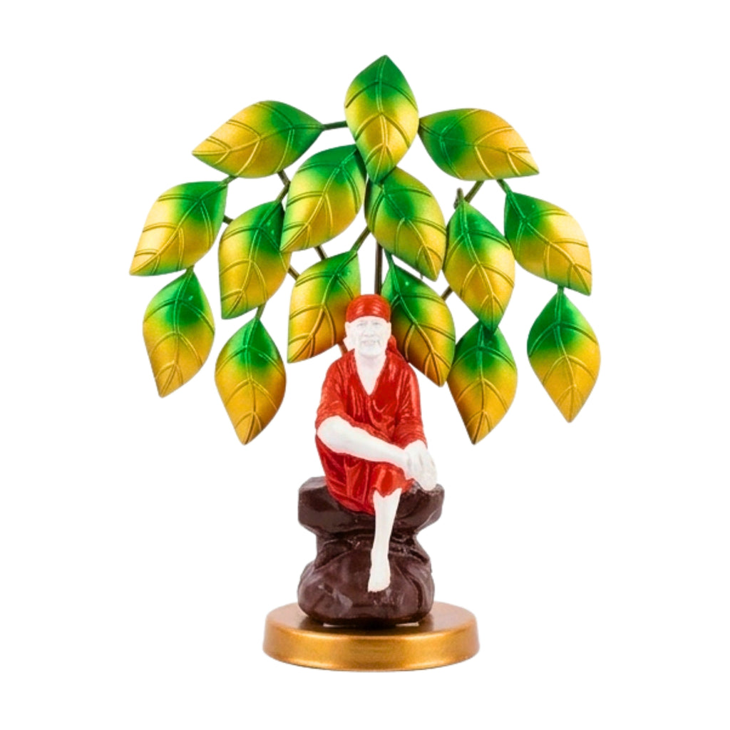 Handcrafted Metal Shirdi Sai Baba Seated Under Neem Tree Decorative Showpiece (Multicolor) I-422-A