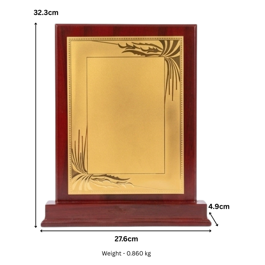Classic Botanical Filigree Gold Plaque Mahogany Wooden Memento M-629-A
