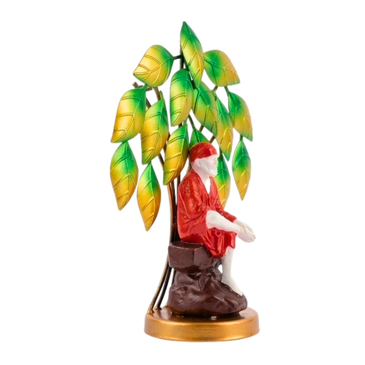 Handcrafted Metal Shirdi Sai Baba Seated Under Neem Tree Decorative Showpiece (Multicolor) I-422-A