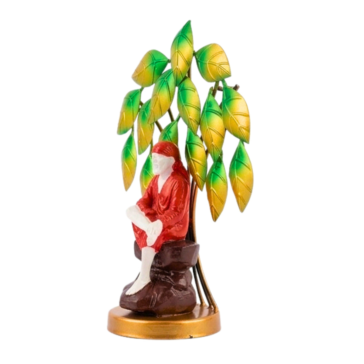 Handcrafted Metal Shirdi Sai Baba Seated Under Neem Tree Decorative Showpiece (Multicolor) I-422-A