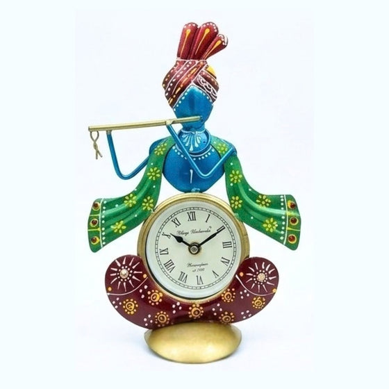 Handcrafted Lord Krishna Iron Table Clock & Spiritual Desk Decor I-309-A