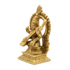 Handcrafted Brass Goddess Saraswati Statue with Prabhavali – Traditional Seated Saraswati Maa Idol with Veena for Temple & Home Decor BR-378-A
