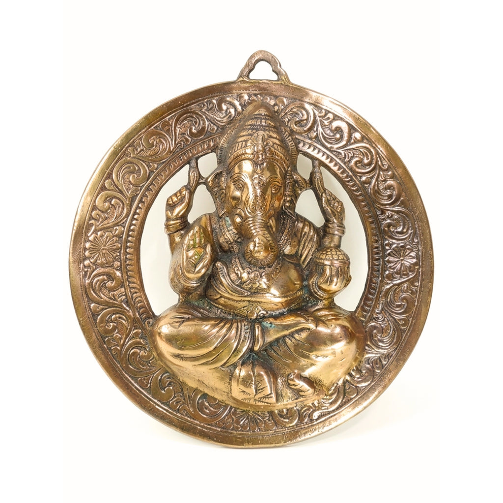 Antique Lord Ganesha Wall Hanging on Peepal Leaf G-2-A