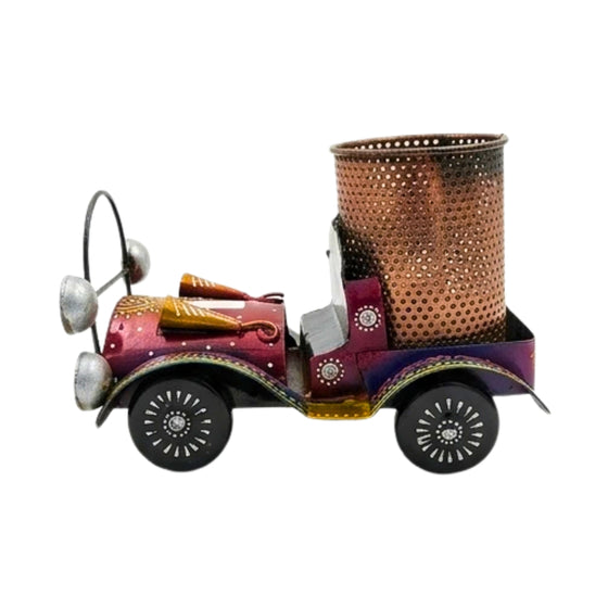 Handcrafted Vintage Car Metal Pen Stand & Desk Organizer
