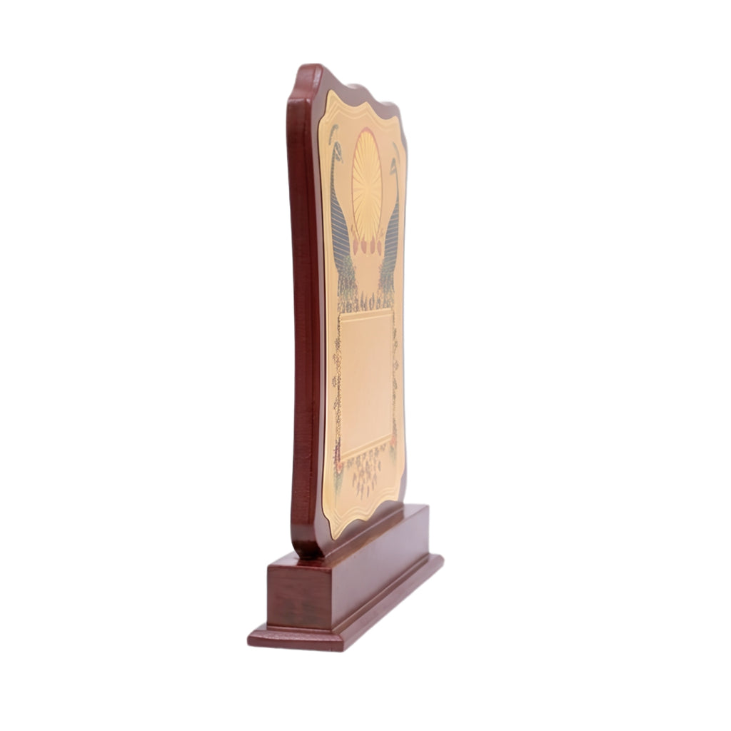 Royal Twin Peacock Traditional Gold Plaque Mahogany Wooden Memento M-353-A